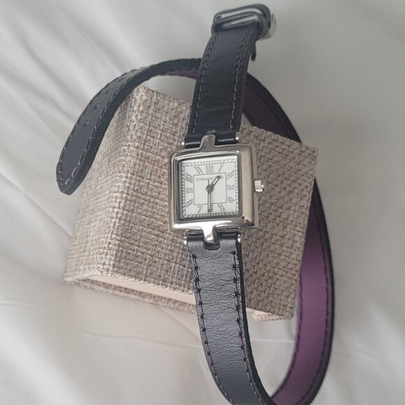 Watch Black & Purple Leather Wrap Band Coldwater Creek Ladies - Picture 1 of 13